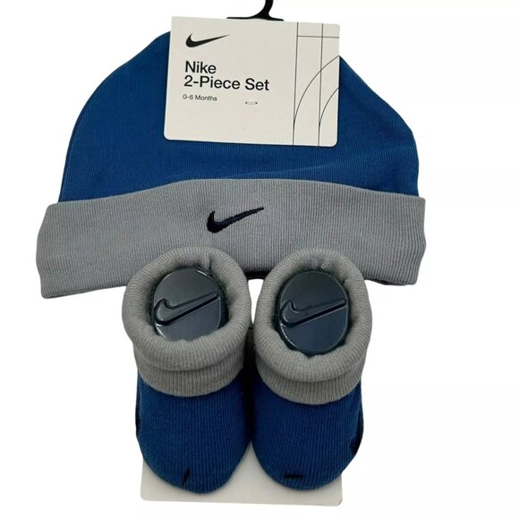 Nike Other - Nike Baby Infant Boy's Hat and Booties 2-Piece Set Size 0-6 Months Blue/White